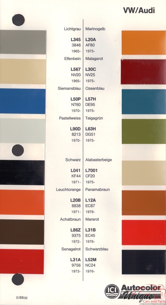 1965 - 1978 Volkswagen Paint Charts Autocolor 1